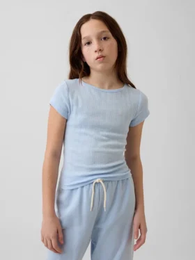 Aansluitend T-shirt met pointelle-rib voor kinderen