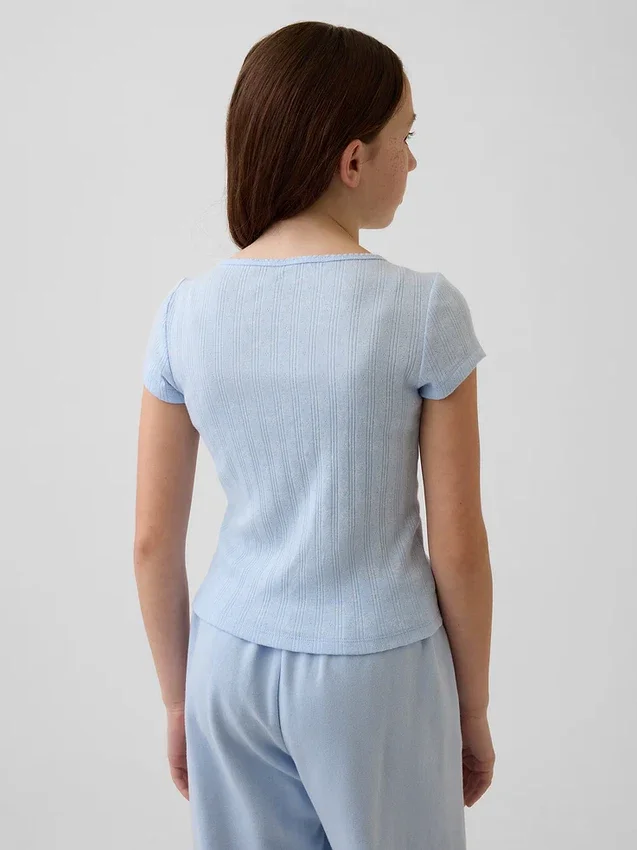 Aansluitend T-shirt met pointelle-rib voor kinderen