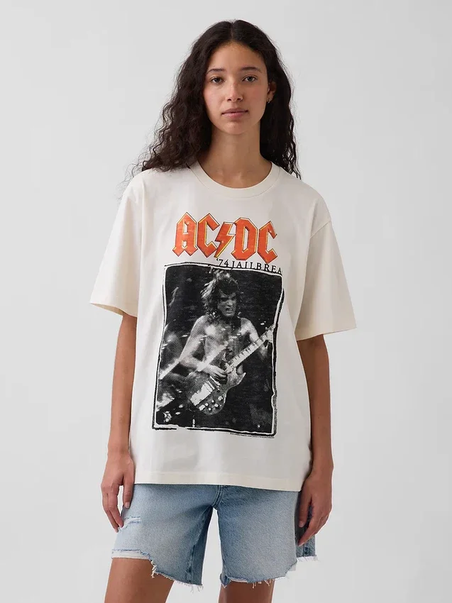 AC/DC T-shirt met print in relaxte pasvorm