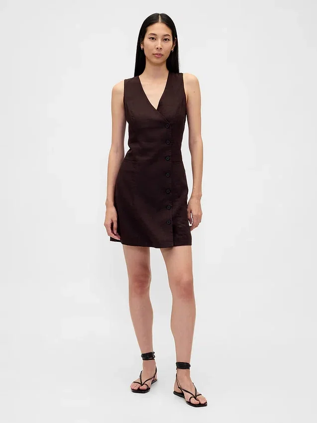 Asymmetrische minijurk van linnenmix