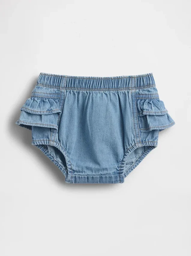 Baby-bloomers van denim met ruches