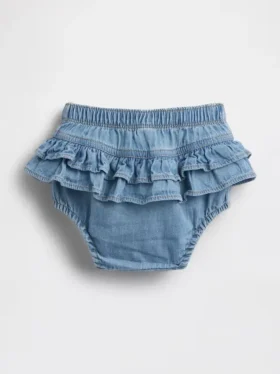 Baby-bloomers van denim met ruches