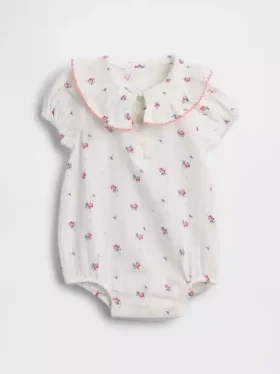 Baby Body van katoenen gaas met bloemenprint en kraag