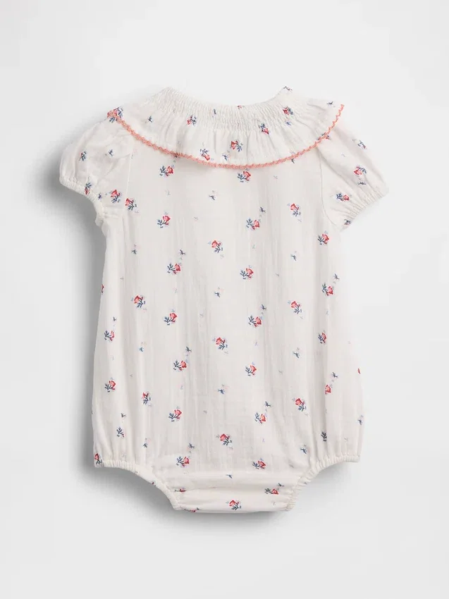 Baby Body van katoenen gaas met bloemenprint en kraag