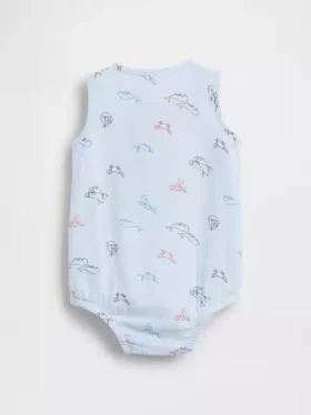 Baby-body van katoenen gaas met Henley-hals en zakje