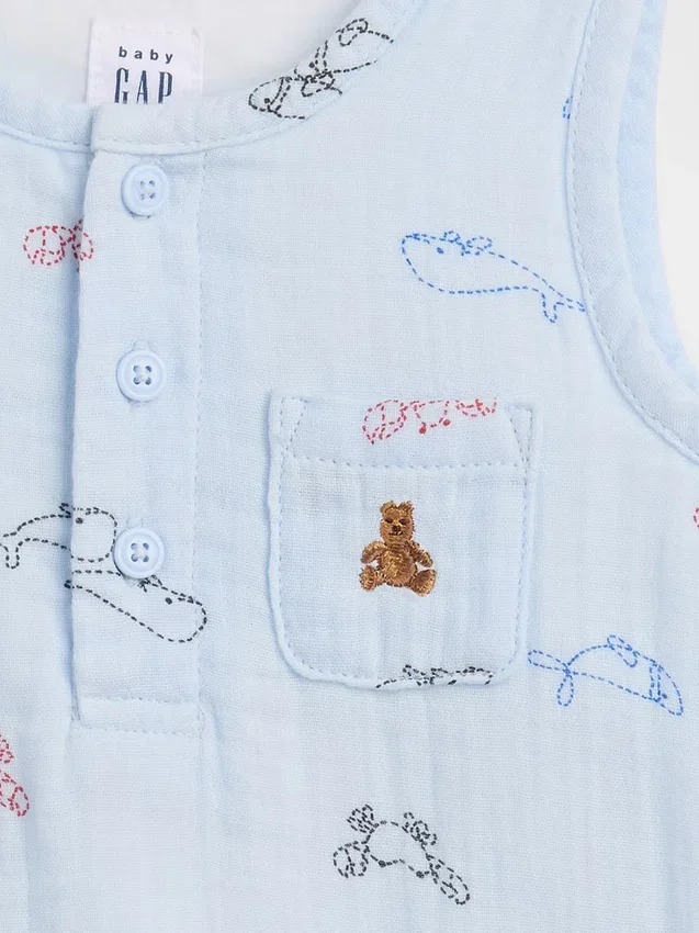 Baby-body van katoenen gaas met Henley-hals en zakje