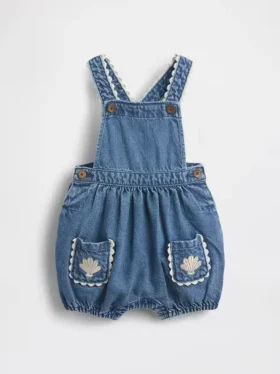 Baby-denim bubble-overall met opgestikte zakken
