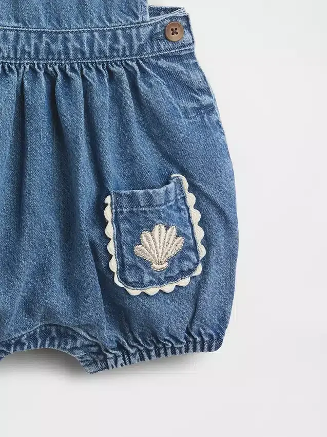 Baby-denim bubble-overall met opgestikte zakken