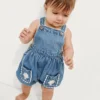 Baby-denim bubble-overall met opgestikte zakken