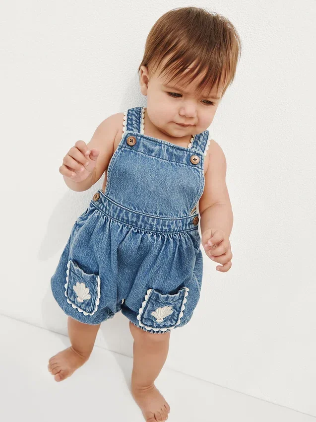 Baby-denim bubble-overall met opgestikte zakken