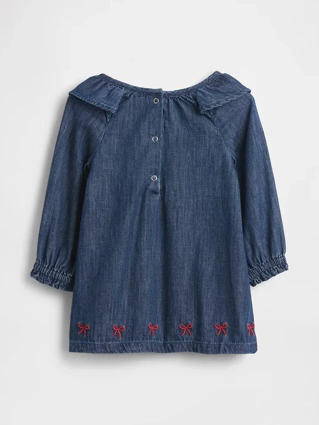 Baby-denimjurk met ruches aan de kraag