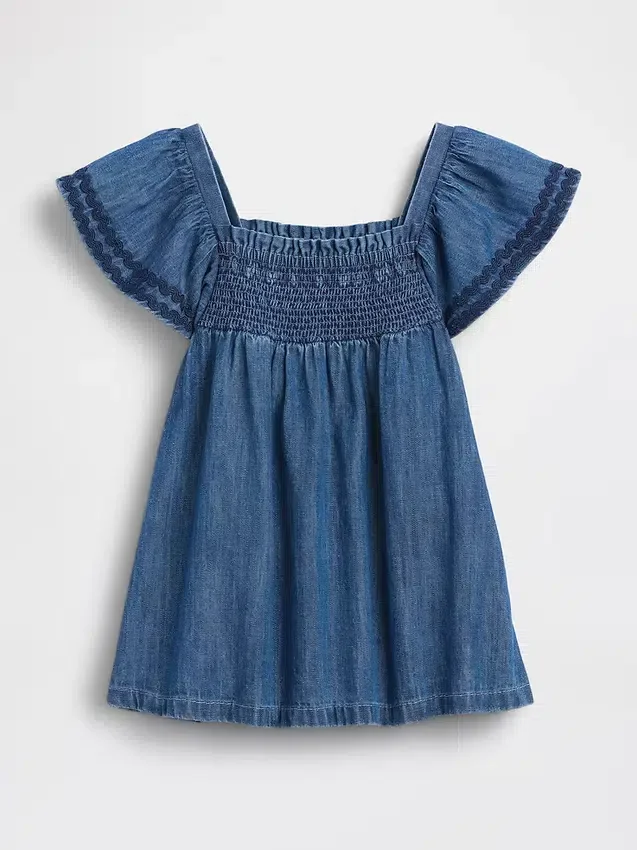 Baby-denimjurk met smockwerk