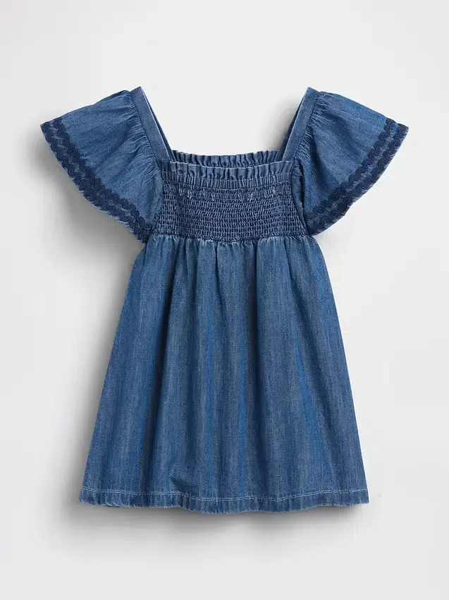 Baby-denimjurk met smockwerk