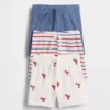 Baby First Favorites Tinyrib gestreepte korte broeken met elastische taille (3-pack)