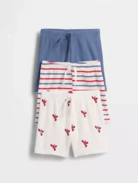 Baby First Favorites Tinyrib gestreepte korte broeken met elastische taille (3-pack)