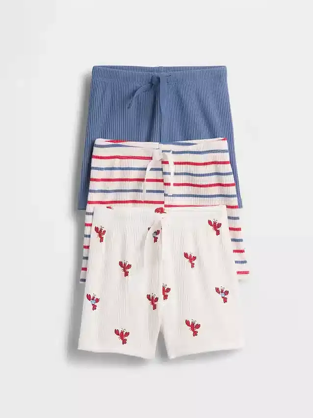 Baby First Favorites Tinyrib gestreepte korte broeken met elastische taille (3-pack)