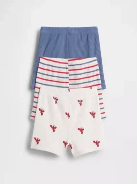 Baby First Favorites Tinyrib gestreepte korte broeken met elastische taille (3-pack)