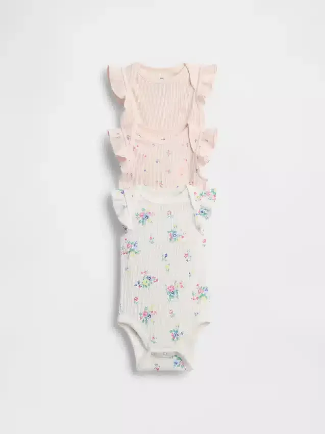 Baby First Favorites Tinyrib-rompertje met ruches (3-pack)