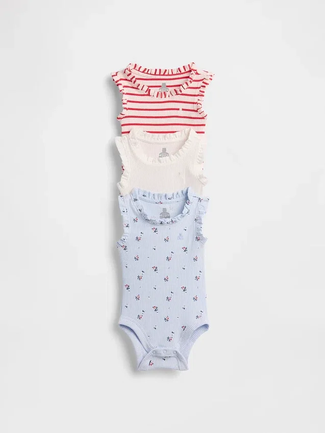 Baby First Favorites Tinyrib-rompertje met ruches (3-pack)
