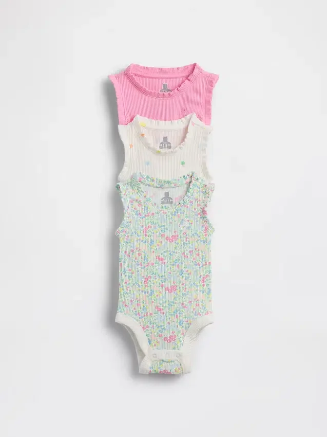 Baby First Favorites Tinyrib-rompertje met ruches (3-pack)