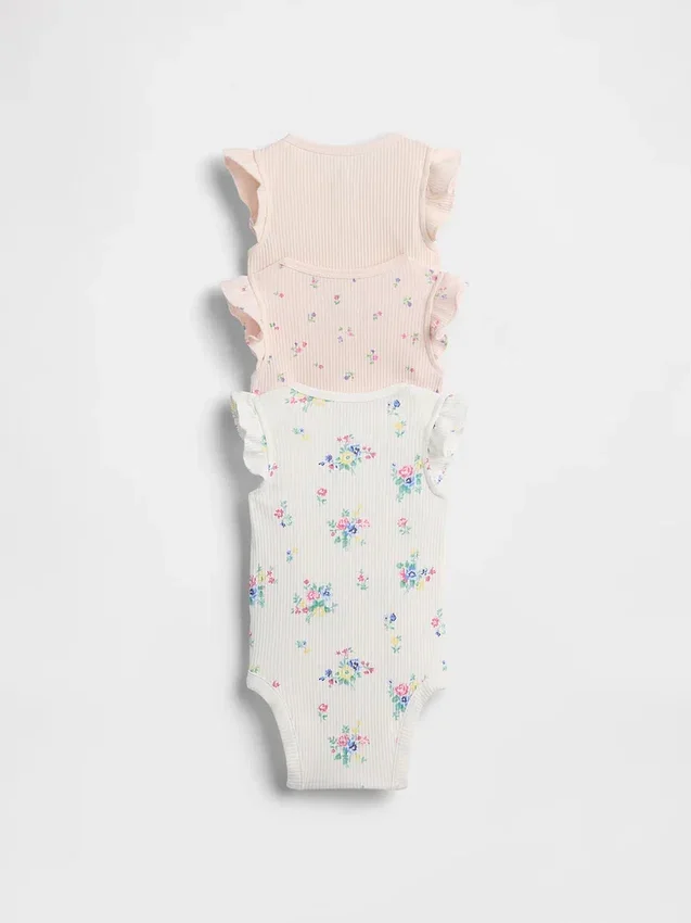 Baby First Favorites Tinyrib-rompertje met ruches (3-pack)