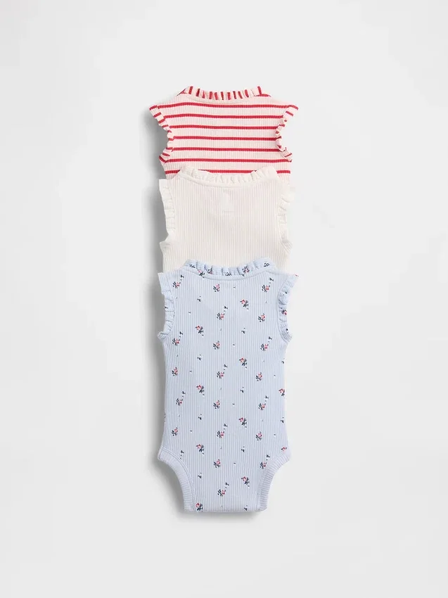 Baby First Favorites Tinyrib-rompertje met ruches (3-pack)