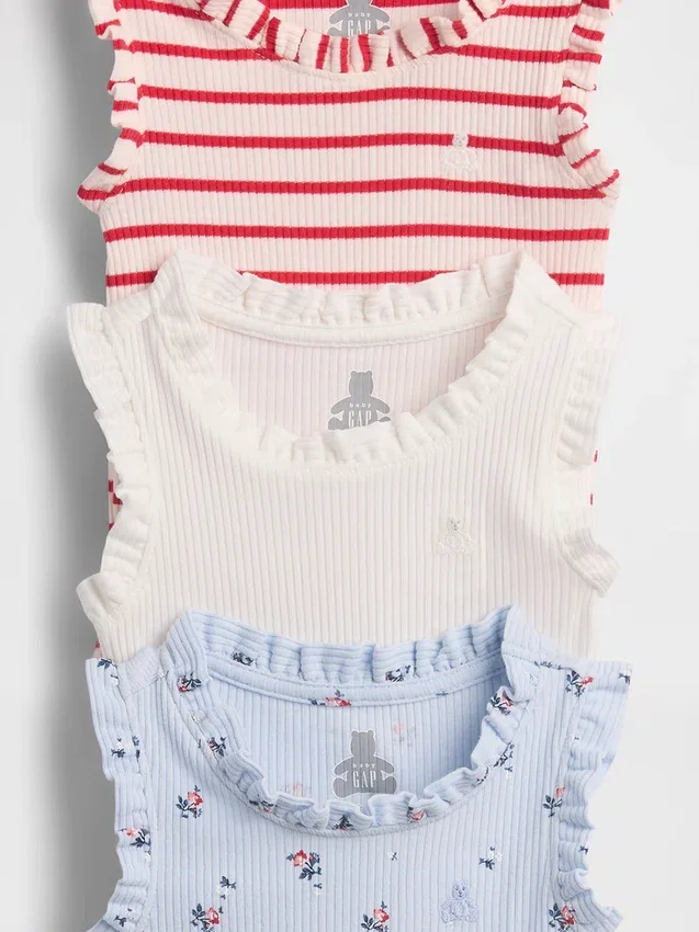 Baby First Favorites Tinyrib-rompertje met ruches (3-pack)