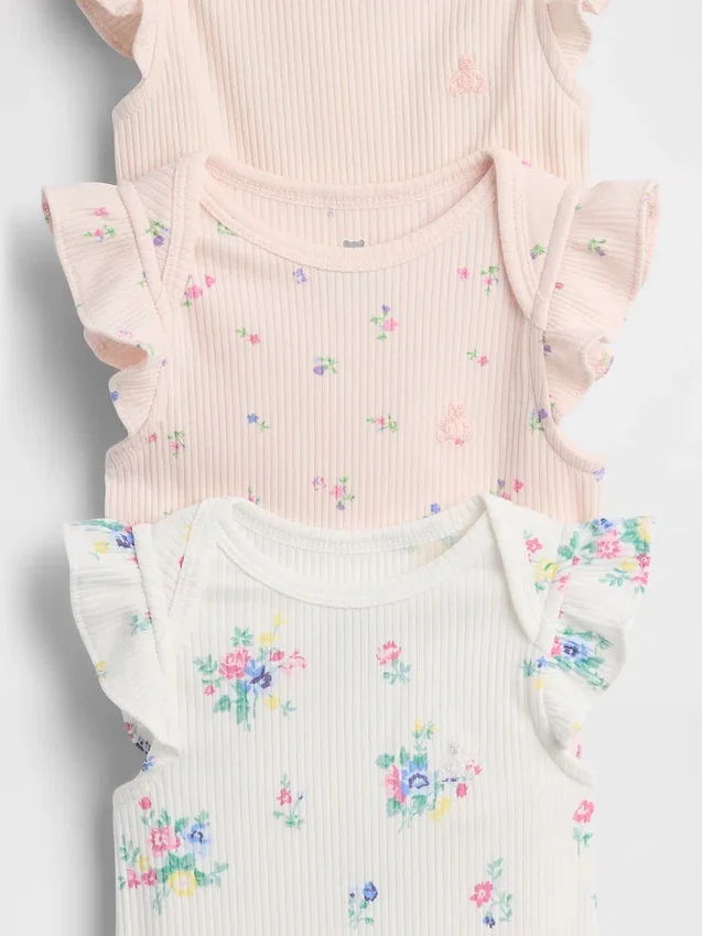 Baby First Favorites Tinyrib-rompertje met ruches (3-pack)