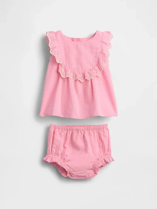 Baby-outfitset met oogjes en ruches