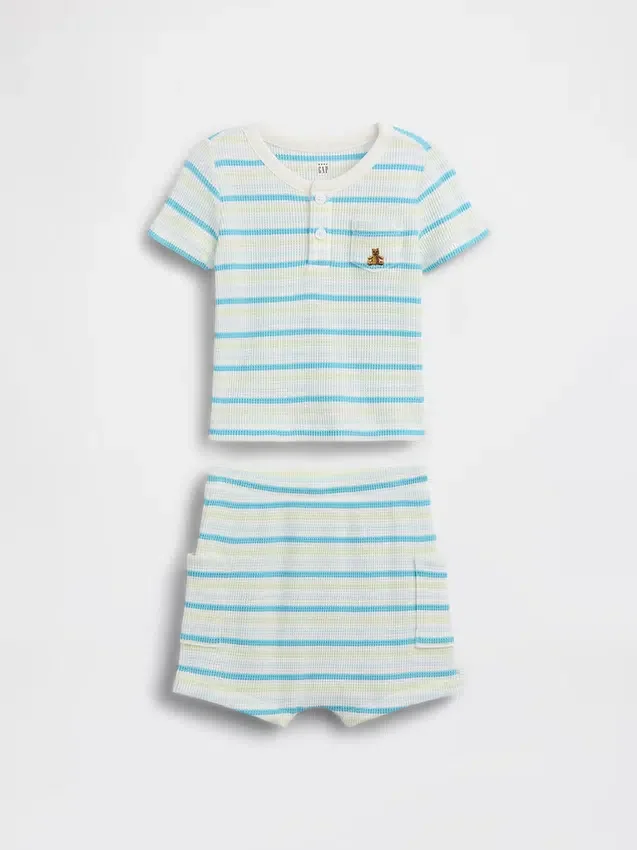 Baby-outfitset met wafelpatroon en Henley-shirt