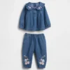 Baby-outfitset van denim met bloemenprint