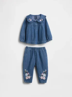 Baby-outfitset van denim met bloemenprint