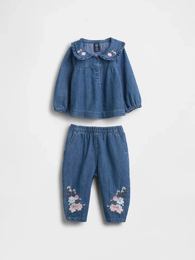 Baby-outfitset van denim met bloemenprint