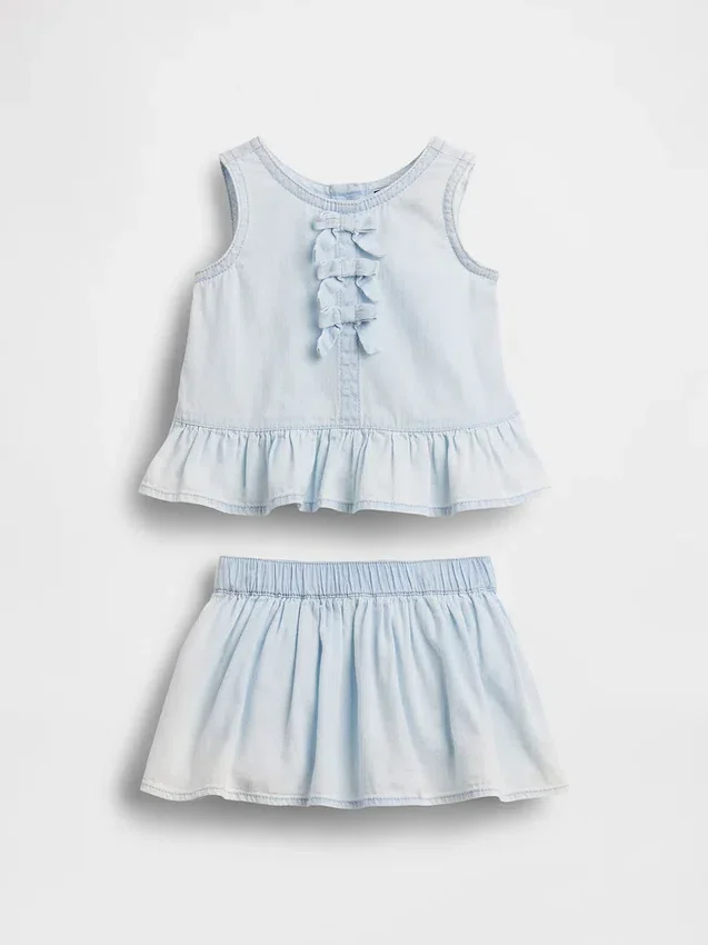 Baby-outfitset van denim met strik
