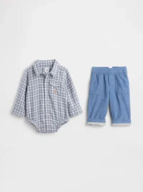 Baby-outfitset van flanel en corduroy