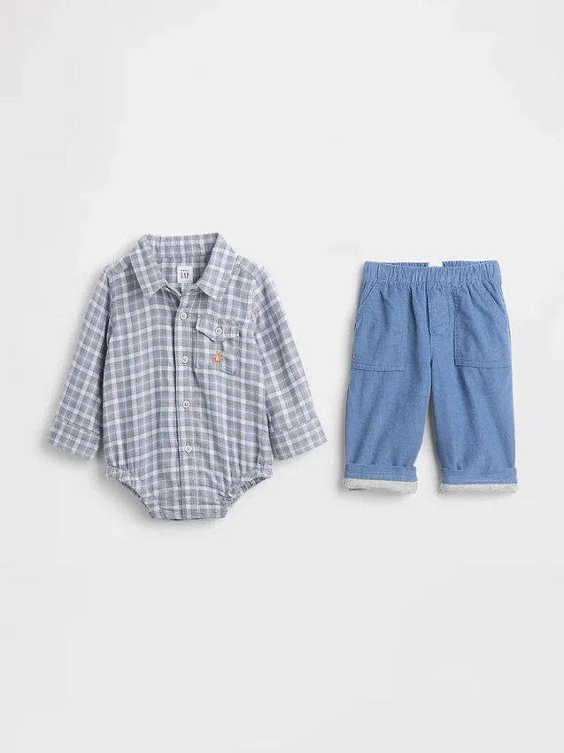 Baby-outfitset van flanel en corduroy