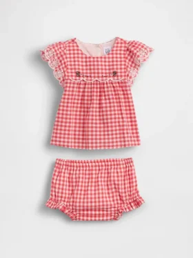 Baby-outfitset van gingham met oogjes