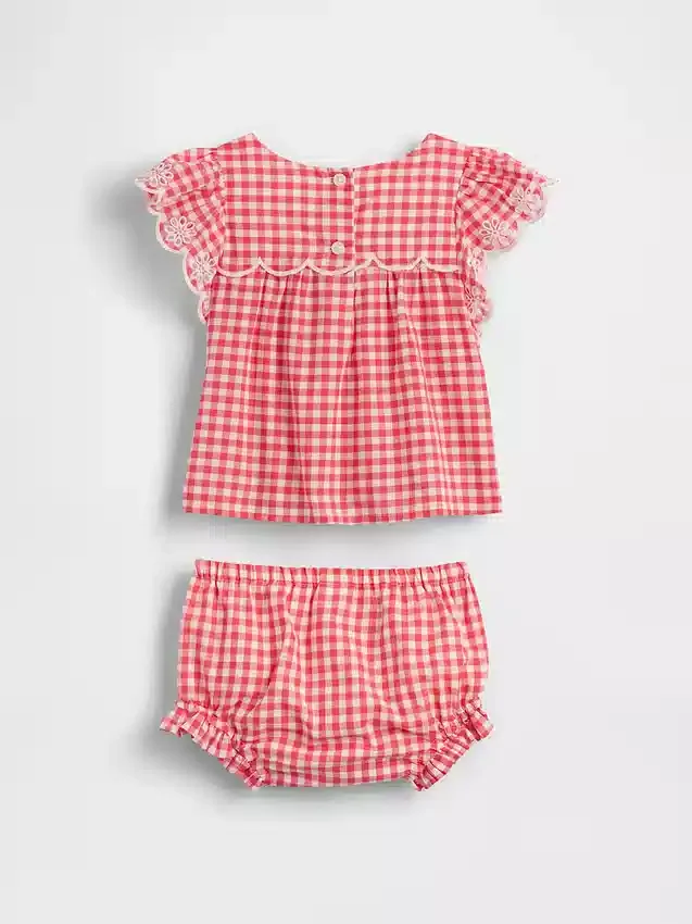 Baby-outfitset van gingham met oogjes