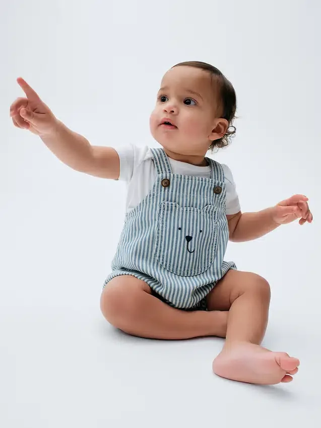 Baby-overall met strepen, beerzakje en bubbelmodel