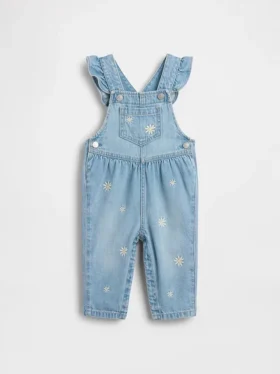 Baby-overall van denim met geborduurde bloemen