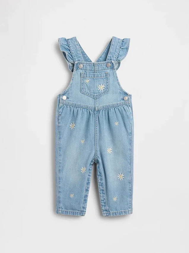 Baby-overall van denim met geborduurde bloemen