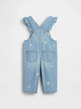 Baby-overall van denim met geborduurde bloemen