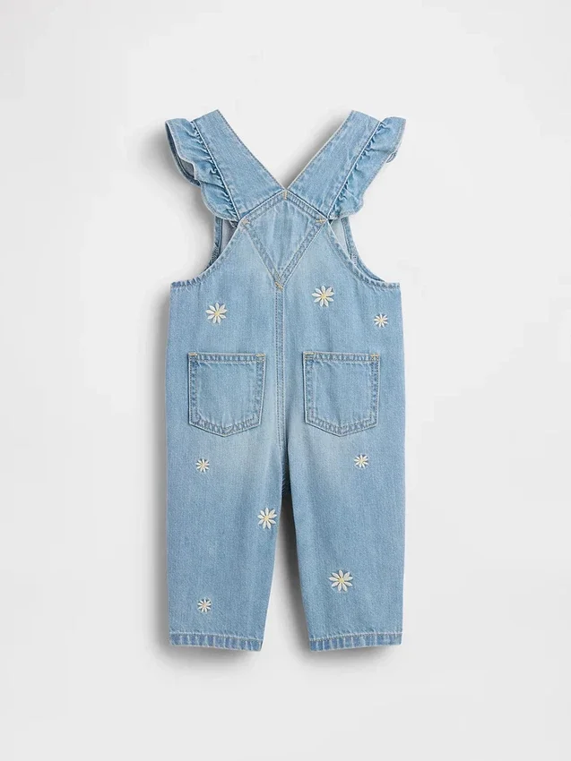 Baby-overall van denim met geborduurde bloemen