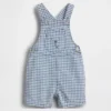 Baby-overall van gingham-denim met berenzakje