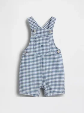 Baby-overall van gingham-denim met berenzakje