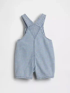 Baby-overall van gingham-denim met berenzakje