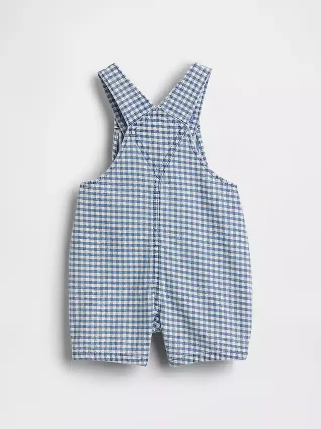 Baby-overall van gingham-denim met berenzakje