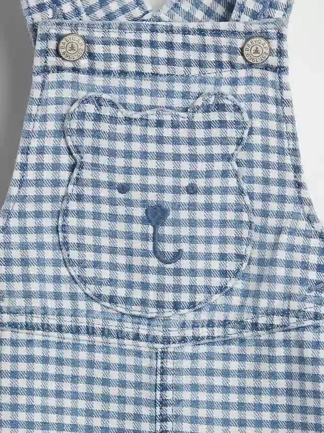 Baby-overall van gingham-denim met berenzakje