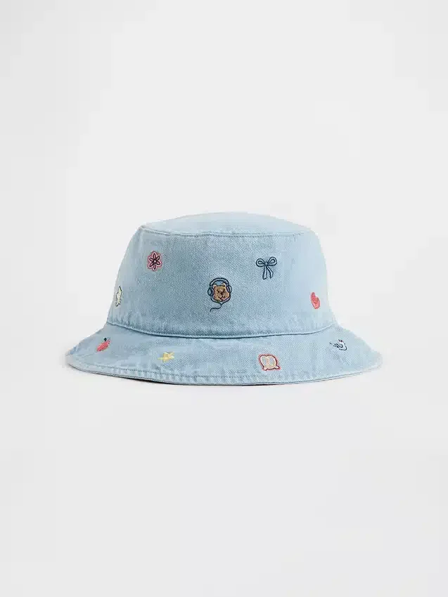 Baby & Peuter geborduurde denim buckethoed