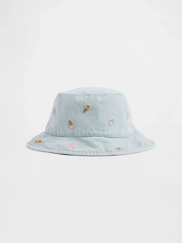 Baby & Peuter geborduurde denim buckethoed